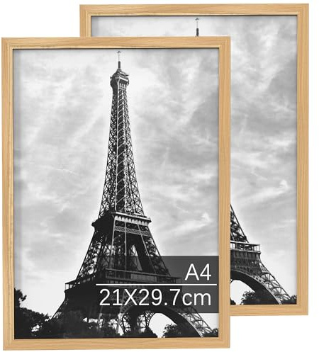 Alyoen Juego de 2 marcos de fotos A4, marcos de madera (21 x 29,7 cm), marcos para dibujos infantiles A4 para fotos, imágenes y pósters, veteado de madera