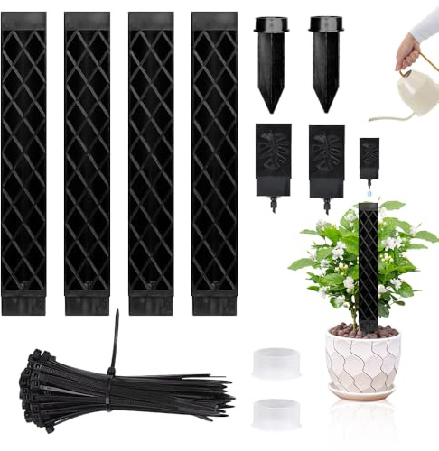 RNPKZ Moosstab für Monstera Rankhilfe, 4 Pcs Selbstbewässerung Moosstab mit Pflanzen Gießhilfe, Pflanzenbänder und Bodeneinführung, Rankhilfe Monstera für Kletterpflanzen Gartenbepflanzung (Schwarz)