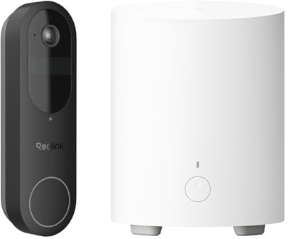 Reolink Kabelloses Video-Türklingel Bundle: 2K Akku Video Doorbell mit 1:1 Kopf-bis-Fuß-Ansicht + Home Hub Mini, Lokaler Speicher, Dual-Band WLAN, Ohne ABO