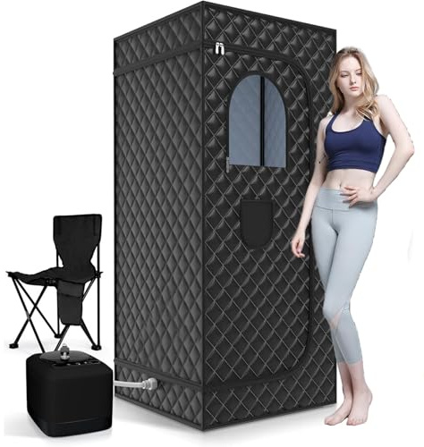 Portable Sauna for Home with Infrared LED Light Personal Sauna for Home with 1000W 3L Steamer 9-Level Temperature Control & Remote with Foldable Chair, for Indoor/Outdoor Use,Standard