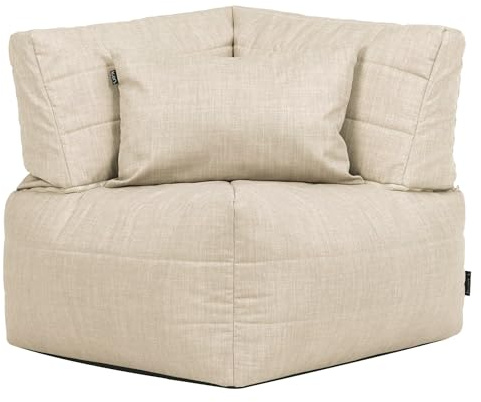 Icon Noa Eck-Sitzsack, Modular Sofa für Erwachsene, Beige, Webstoff für Drinnen und Draußen, Ecksofa, Bequemer Sitzsack Sofa mit Füllung, Garten, Terrasse, Lounge, Wohnzimmer