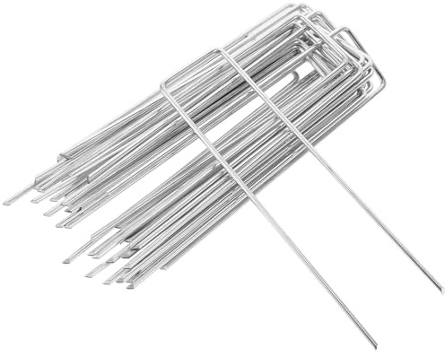Toyvian Piquets Métalliques Galvanisés Antirouille 15 Cm, 50 Pièces, Agrafes de Bordure et Piquets de Fixation pour Gazon Synthétique, Toile de Paillage et Jardin Extérieur