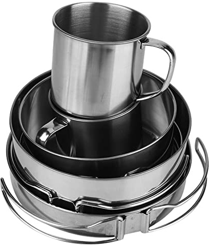 Cuenco para barbacoa de acero inoxidable Juego de utensilios de cocina para acampar Olla plegable portátil para exteriores de 8 piezas Utensilios de cocina para picnic para
