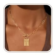 SLOONG Gold Cross Necklace for Women Trendy Non Tarnish Dainty 14K Gold Plated Paperclip Toggle Clasp Chain Necklace Rectangle Pendant Christian Religious Necklaces Gold Jewelry for Women Gifts