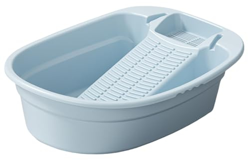 Lavabo, Lavamani in Plastica con Asse per il Lavato Integrato, Lavatoio Antiscivolo per Vestiti e Calzini, Blu, 48x18 cm