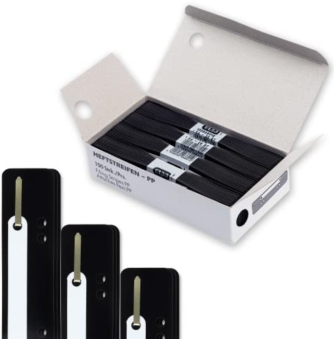 Elba Heftstreifen aus Kunststoff, 150x35mm, schwarz, 100 Stück