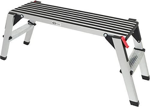 KS TOOLS 800.0960 - Marchepied Aluminium - Marche Pied Pliable - Grande Plateforme Stable - Deux Marches sur Chaque Coté - Pliable pour Gain de Place - Plateforme de Travail - Protection en PVC Noir