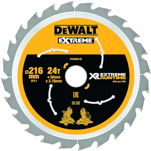 DEWALT DT99568 216 mm x 30 mm x 24T XR Extreme Runtime Mitre Saw Blade - Yellow/Black/Silver