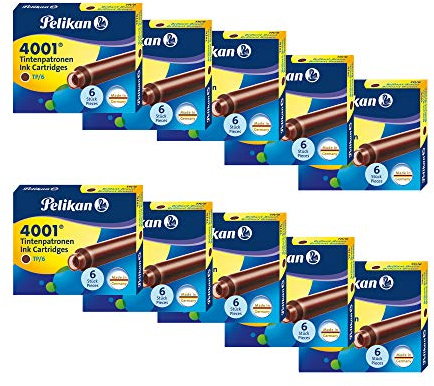 Pelikan - Set Tintenpatronen 4001, für Füllfederhalter TP6, Sparpack 60 Stück, 10 Schachteln mit je 6 Patronen, Braun