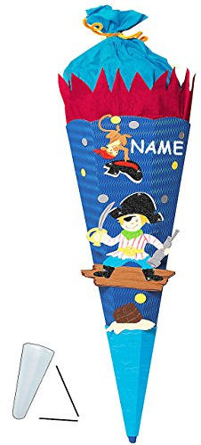 alles-meine.de GmbH BASTELSET Schultüte - Pirat - 85 cm - incl. Namen - mit/ohne Kunststoff Spitze - Zuckertüte zum selber Basteln - 6 eckig Jungen Piraten Schatztruhe Scha..
