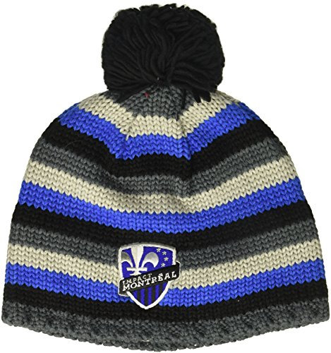 adidas Herren Mütze strukturiert mit Bommel, Schwarz/Blau/Grau, Einheitsgröße