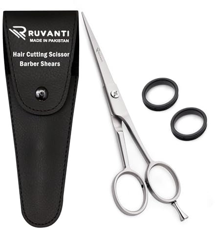Ruvanti Hair Cutting Scissors - Professional Barber Shears For Salon & Home Use, Sharp Durable Stainless Steel Blades, Comfortable Grip Handles, Includes Case - Tijeras De Peluquería Profesional