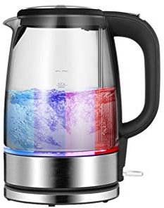 Bollitore di Vetro Elettrico - 1,7 Litri Blu Illuminato Portatile Ufficio Portatile Spegnimento Automatico dell'Acciaio Inossidabile Bollitore Rapido del tè Brocca Bollitore Colorato