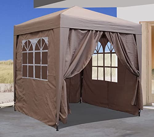 QUICK STAR Gazebo Pop-Up 2 x 2 m Beige con 4 fianchi Nastro di Fissaggio Facile con 2 cerniere