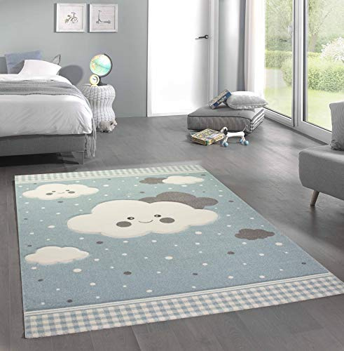 Merinos Teppich für Kinder mit Wolken Spielteppich in Blau Größe 140x200 cm