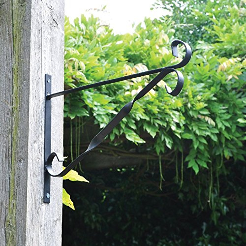 Garden Mile 12 Inch Heavy Duty Hanging Basket Bracket – Black Steel Wall-Mounted Metal Hooks - Weatherproof Hanging Basket Hook for Plants, Bird Feeders, Lanterns & Wind Chimes - Hanging Hooks