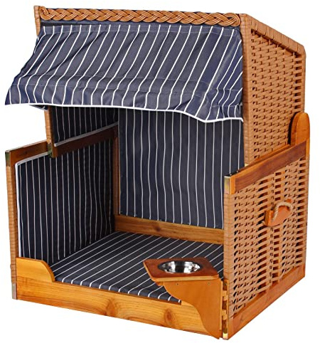 Hundestrandkorb - gestreift/blau - PE beige - inkl. Schutzhülle