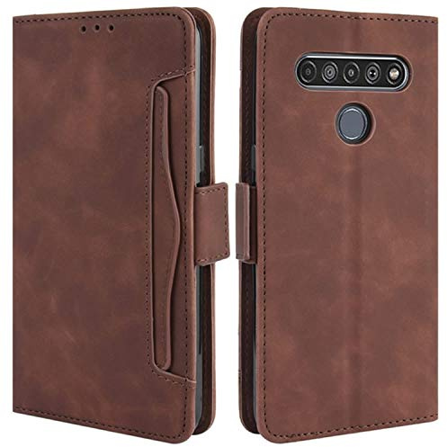 HualuBro Handyhülle für LG K61 Hülle Leder, Flip Case Cover Stoßfest Klapphülle Handytasche Schutzhülle für LG K61 Tasche (Braun)
