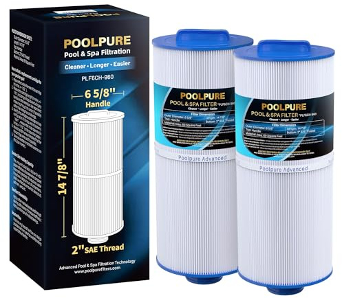 POOLPURE PLF6CH-960 Spa Filter Replaces PJW60TL-F2S, Jacuzzi Filters J-300, J400, Unicel 6CH-960, Filbur FC-2800, 6540-476, 6540-383, Hot Tub Filter with Closed Handle(Not be Removed) 2 Pack (14 7/8)