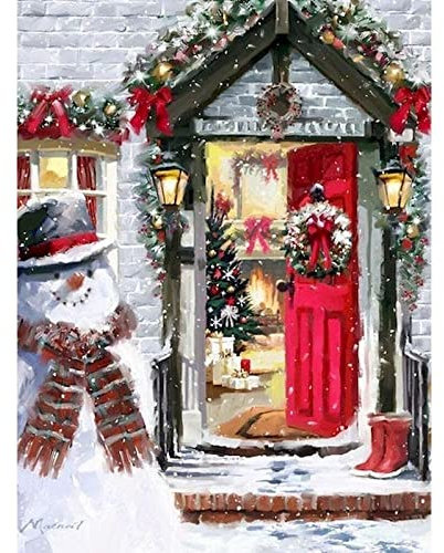 Zdklfm69 Malen nach Zahlen Ölgemälde nach Zahlen Weihnachten Tür Landschaft Ölbild Nach Zahlen Handgemachte Wanddekoration Acrylfarbe Heimtextilien 40x50cm