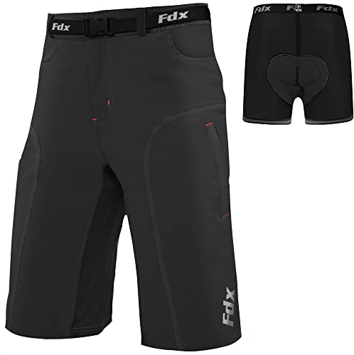 FDX Short de VTT pour homme – Short de VTT léger avec doublure intérieure rembourrée amovible, respirant, séchage rapide avec poches cargo pour entraînement sportif