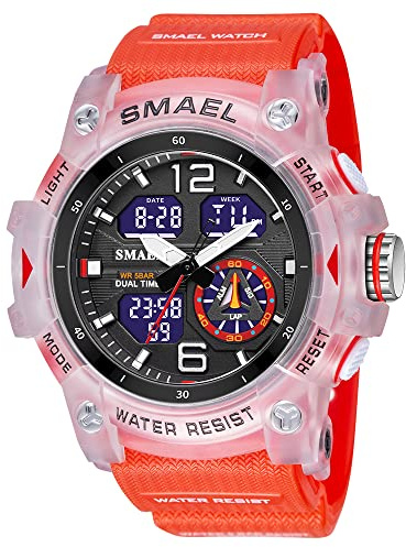 AIMES Montre militaire pour homme - Montre numérique tactique pour sports de plein air - LED - Chronomètre étanche (C-rouge transparent), Rouge transparent, Large, Numérique