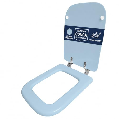 Copriwater compatibile Conca Ideal Standard Azzurro Sussurrato solo per WC con cerniere inclinate 45° – Sedile WC in legno rivestito in resina poliestere lucida