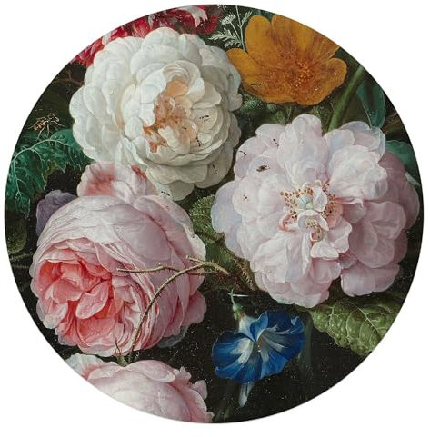 REINDERS Glasbild, De Heem Stillleben mit Blumenvase, Küche, Poster, Wanddeko, Glasbilder, Glas, Mehrfarbig, Ø 70cm
