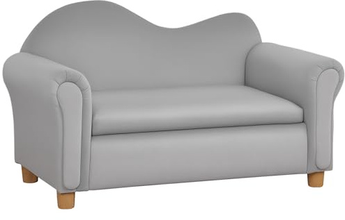 Qaba Ergonomic Foam Kids Sofa with Inner Toy Storage Chest, Velvet Kids Couch with Soft Arms, Children's Lounge Furniture, Gray