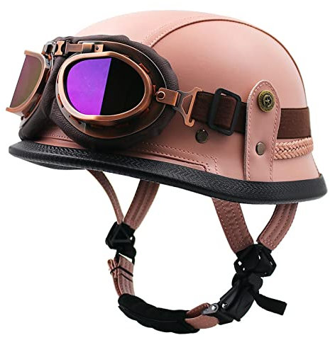 HZIH Portatile Mezzi Caschi Jet retrò Casco Scodella Moto Casco con Occhiali,Classic Jet Aperto Caschi,Scooter Caschi Scodella Motorino Mezzo Casco DOT/ECE Certificazione K,M=57-58cm
