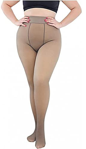 Sawmew Damen Leggings Große Übergröße Strumpfhose Stützstrumpfhose Plus Size Winter Fleece Gefütterte Warme Thermo Fake Durchsichtige Pantyhose Hose Verdickte Winterstrumpfhose