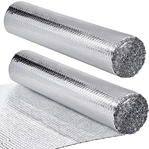 Amylove 2 Rolls Double Reflective Foil Insulation 24'' x 20 ft Aluminum Foil Wrap Insulation Bubble Shield Reflective Radiant Barrier for Summer, Windows, Rv, Garage Door, Roof, Car