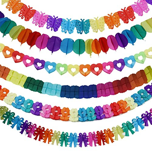6 Piezas Guirnalda Papel Colores, Guirnaldas Papel Decoración para Fiestas de Cumpleaños, Festivales y Bodas