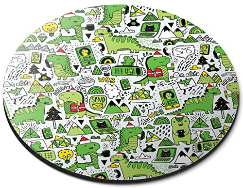 Destination Vinyl ltd Christmas Technology Dinosaur Phone Laptop Text Winter Funny Flexible Round 5mm Rubber Mouse Mat Pad Office Home Novelty Printed Desk Accessory #170041