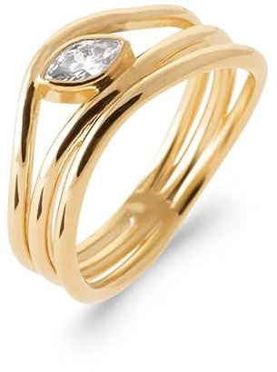 Tata Gisèle Bague en Plaqué Or 18 carats - Oxyde de Zirconium Marquise inséré entre 3 Anneaux - Sachet Cadeau Offert (58)