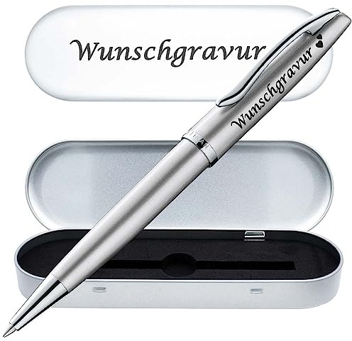 Juwelier Schönschmied PeIikan Kugelschreiber mit Gravur | inkl. Etui mit Wunschgravur (Platz für 10 Stifte) | Emoji Gravur | Jazz Noble Elegance Silber | Wunschgravur mit Symbolen