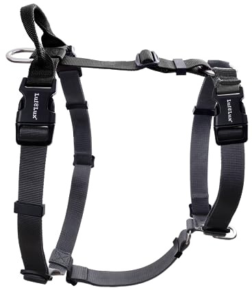 LufeLux No Pull Hundegeschirr, Größe S, Schwarz | Nicht einschränkend, Halsschnallen-Design, Rückengriff, Sechs-Punkte-Einstellung, Brustumfang 43,2–58,4 cm