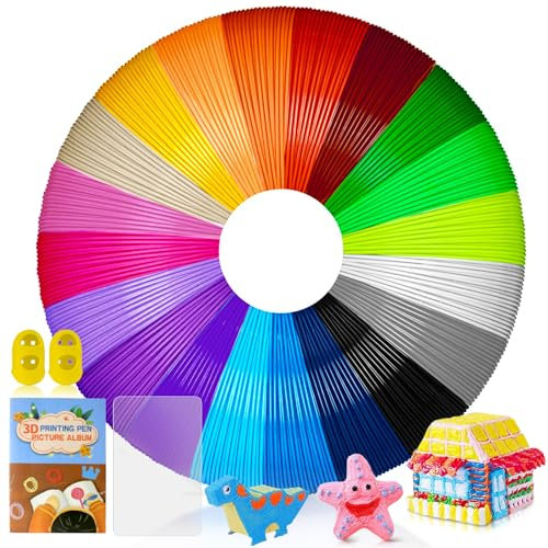 AFXXE 3D Stift filament PCL, 20 Farben, je 10m- 3D Pen Filament 1.75mm mit Vorlagen Buch Set für Kinder & Erwachsene, Filapen Nachfüllung mit Schablonen für ODRVM, Tecboss, Lovebay, 3D Stift Zubehör
