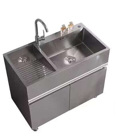 TRGCJGH Mobile Lavatoio in Acciaio Inossidabile, Armadio per lavello con 1 vasca, per Garage e Cortile Ristorante Lavanderia Interni Esterni(70x48cm/27.5x18.8in,with Left Washboard)