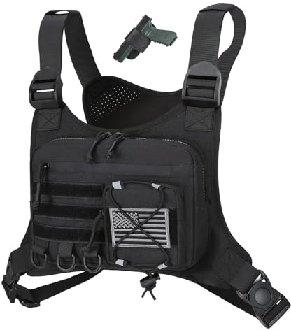 koculemi Outdoor Sports Chest Bag for Men, Concealed Chest Vest Holster Fits Most Pistols, Adjustable Anti-Theft EDC Travel Chest Pack for Running, Hiking, Motorcycle Ride, Workouts (Black)