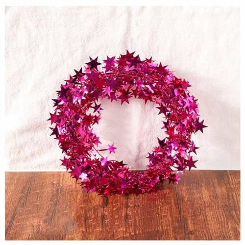 SHTGOI 7,5 m Weihnachten Sterne Girlande Glitzer Draht mit Stern Lametta Anhänger Künstliche Dekogirlande Weihnachtsbaum Ornamente für Weihnachten Party Hochzeit und Geschenkverpackung Rosa