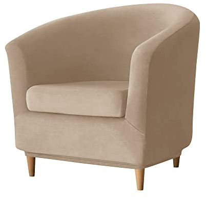PENDEJATO Stretch Tub Chair Covers, 2-Piece Club Chair Slipcover with Cushion Cover Soft Velvet Armchair Slipcovers Furniture Protector for Living Room (Camel)