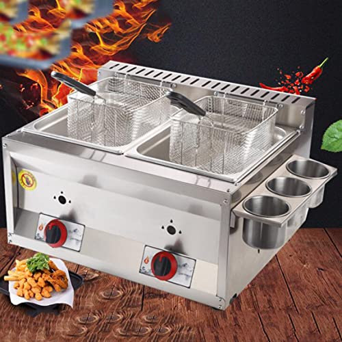 Friggitrice a Gas Professionale, Friggitrice in Acciaio Inossidabile Da 16 Litri Con Cestello E Coperchio, Riscaldamento Rapido, Friggitrice a Olio Da Banco Per Ristorante Casa
