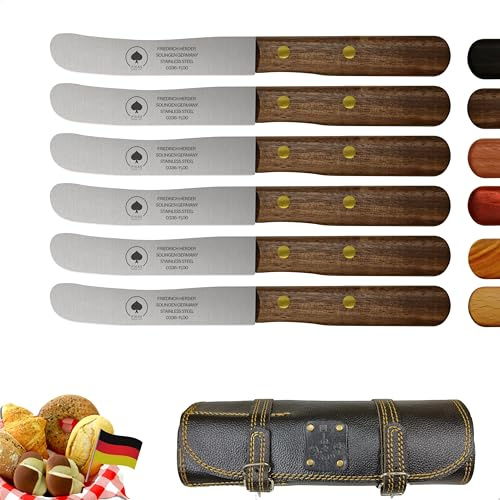 Solingen Messer 6er Set inkl. hochwertiger Ledertasche, edler Walnuss Holzgriff, Premium Buckelmesser, Frühstücksmesser, Brötchenmesser, rostfreie Klinge, extra scharfes Küchenmesser