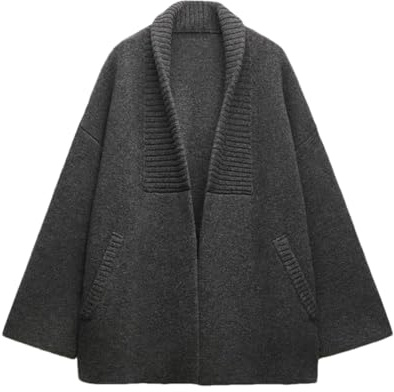 Pocket Lapel kort ullkappa cardigan långärmad jacka enfärgad vardaglig retrojacka, Mörkgrå9, M