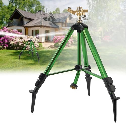 Nalupatio Stativ-Sprinkler für Hof, Schlagregner auf Stativbasis, robuste Messingregner, 360 Grad große Flächenbewässerung, 3/4-Zoll-Anschluss-Sprinkler mit Beinen, Klappschlösser für Rasen/Hof, 1