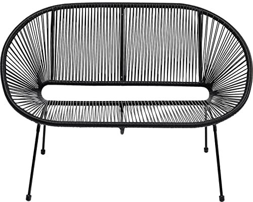 Kare Design Bank Acapulco Mono, Schwarz, Indoor und Outdoor Sitzbank für 2 Personen mit Rückenlehne, Gartenbank, Gartenmöbel, Schwarzes Stahlgestell, 81x121x71 cm (HxBxT)