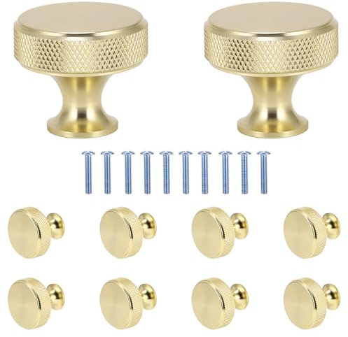 Drawer Handles, 10 Pcs Gold Cabinet Knobs, Brass Door Handles for Dressers, Wardrobes, Cabinets and Other Furniture, 3.1 x 2.6 cm (Style A)