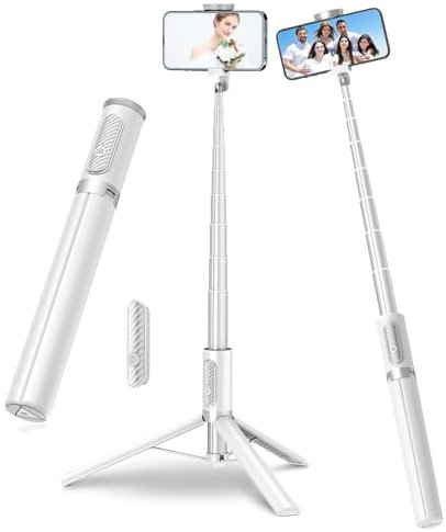 TONEOF 170CM Bastone Selfie Treppiede, Tutto in 1 Treppiede Smartphone Estensibile in Alluminio con Telecomando Wireless Selfie StickTreppiede portatile e leggero per iPhone/Android-Bianco