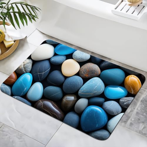 YISUMEI Badematte rutschfeste Badteppich 40x60cm Waschbar Schnelltrocknende Badezimmerteppich, Duschvorleger für Dusche, Badewannen, WC Deko (Bunte Steine)